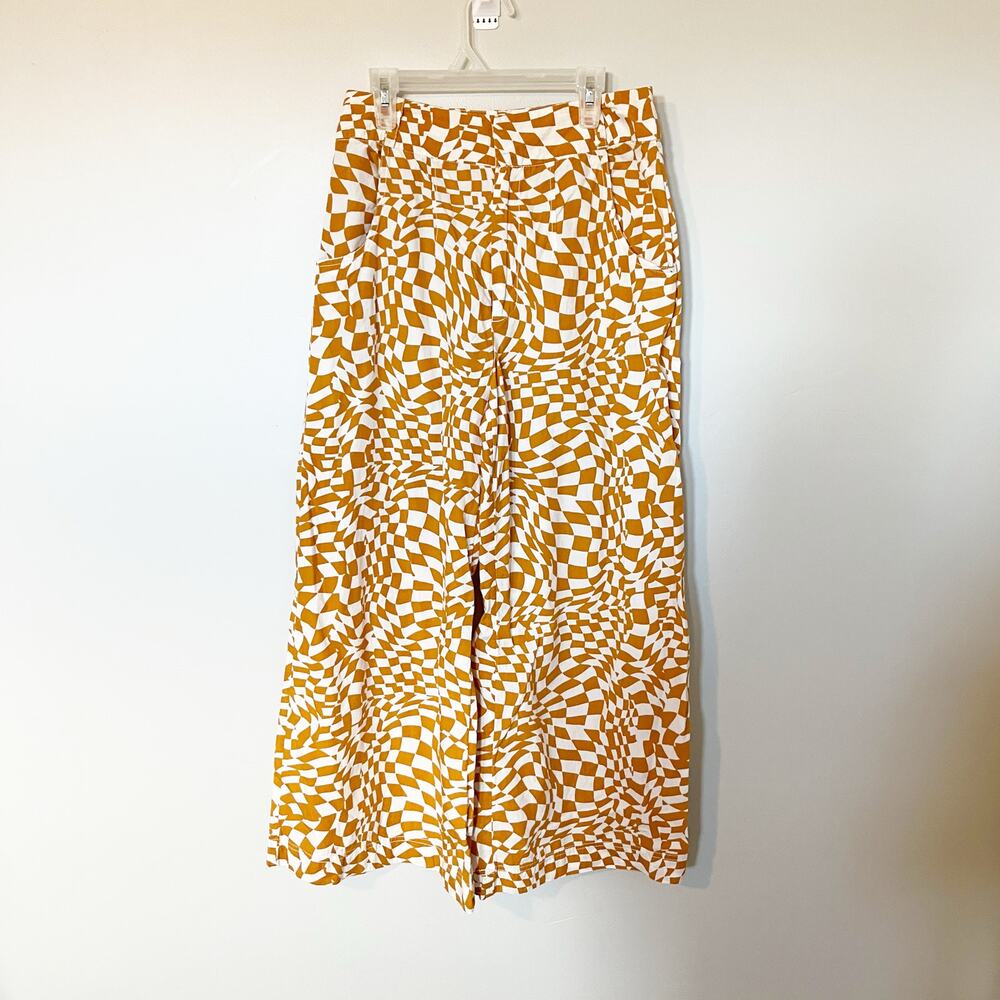 Free People Menorca Cropped Wide Leg Printed Pants & Orange & White Rare